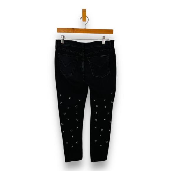 Hudson Jeans Riley Crop Edgy Grommet Distressed Black Denim Size 26 - Picture 6 of 10